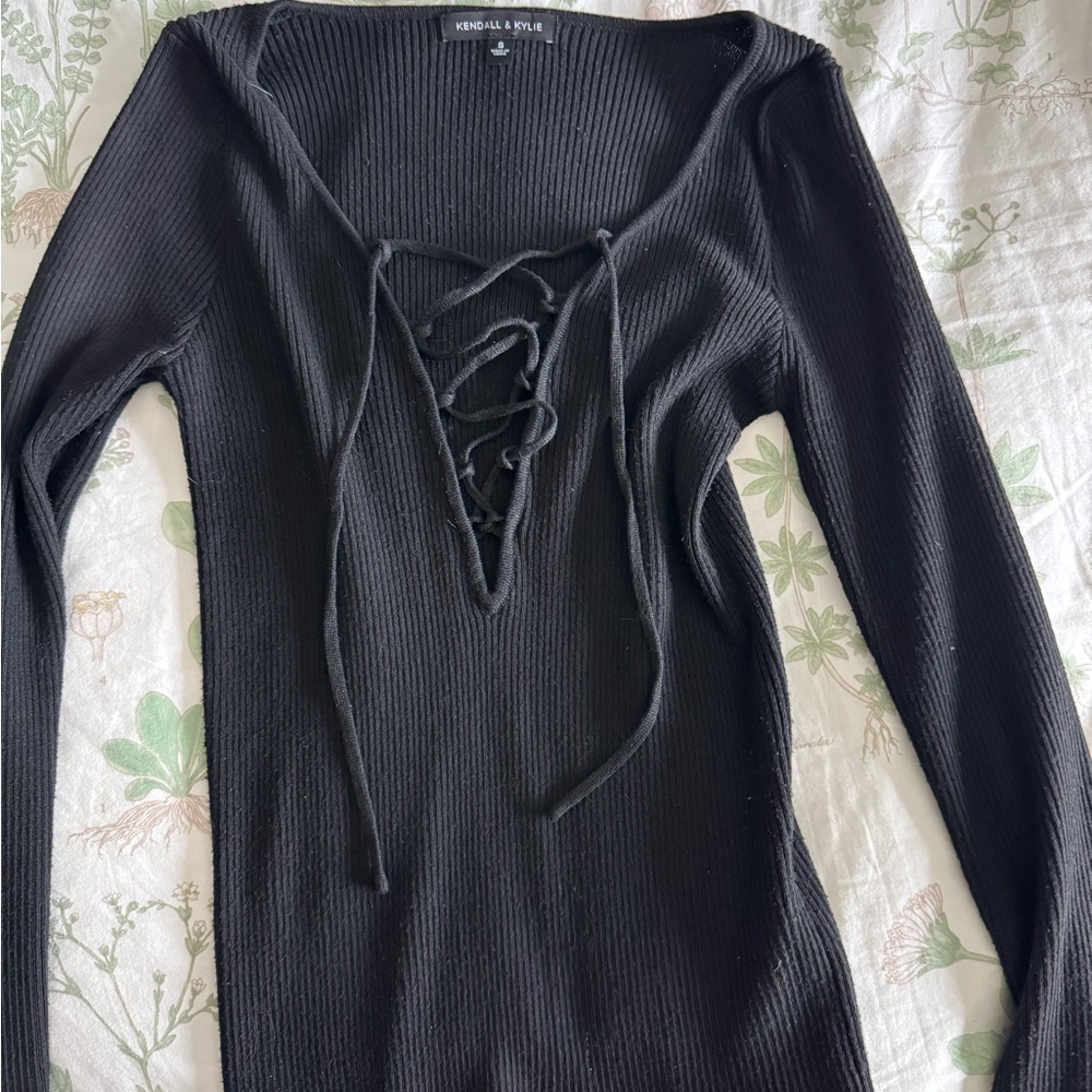 Kendall & Kylie Black Ribbed Top - S